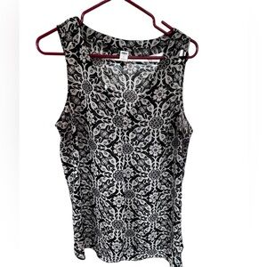 Old Navy Black and Cream Floral Tank Top
